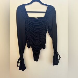 Free People Intimately Long Sleeve Ruched Body Suit in Black. Size M